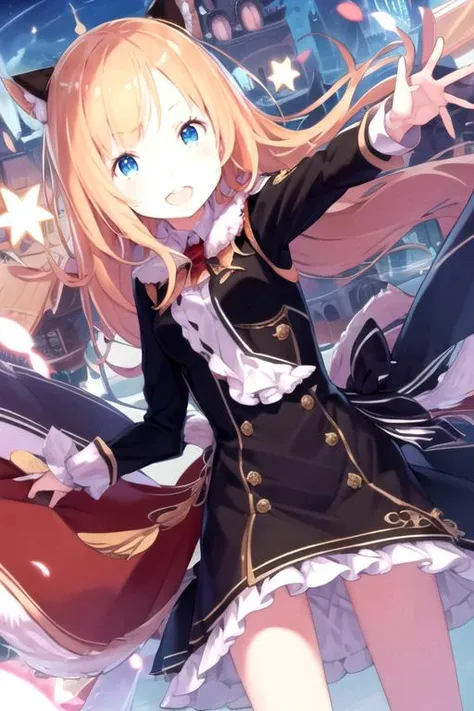 <lora:shinichirou_otsuka style:1.0>, (masterpiece,best quality), 1girl, looking at viewer, upper teeth only, smile,parted lips,dutch angle,cowboy shot, open mouth, shiny clothes, shiny,