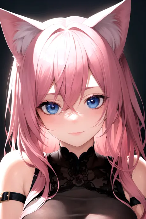 masterpiece, best quality, ultra-detailed, illustration,(1girl),beautiful detailed eyes, looking at viewer, close up, pink hair, shy, cat ears