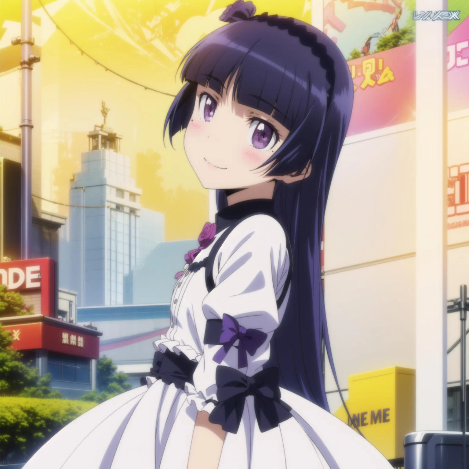 1girl,solo,smile,outdoor,looking at viewer,white dress,
<lora:ruri2:0.85:0.9:lbw=1,0,0,1,1,1,1,1,1,1,0,0,0,1,0,0,0,1,1,1,1,1,1,1,1,1>,aaruri,black_hair,long_hair,mole,mole_under_eye,purple_eyes,red_eyes,hairband,hime_cut,