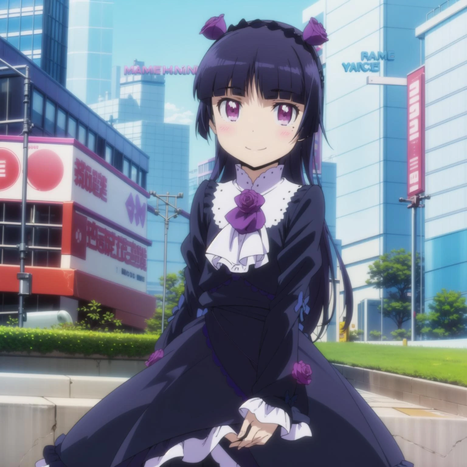 1girl,solo,smile,outdoor,looking at viewer,
<lora:ruri2:0.85:0.9:lbw=1,0,0,1,1,1,1,1,1,1,0,0,0,1,0,0,0,1,1,1,1,1,1,1,1,1>,aaruri,black_hair,long_hair,mole,mole_under_eye,purple_eyes,red_eyes,hairband,hime_cut,
,ruridress,gothic_ta,loliashion,dress,purple_rose,pantyhose,