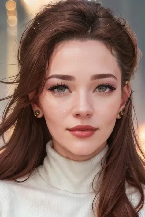 (photo of <lora:danielleriley-10:0.8>, danielleriley), a woman, (closeup, portrait):1.2), (rooftop, at night, nighttime, fireworks, snow),(turtleneck sweater), (lipstick, eyeliner, eye shadow), (pale skin), (natural light, (masterpiece:1.2) (photorealistic:1.2), slight smile, (best quality) ((detailed face, detailed eyes, detailed skin):1.2) (intricate details) (8k) (HDR) (cinematic lighting) (sharp focus)