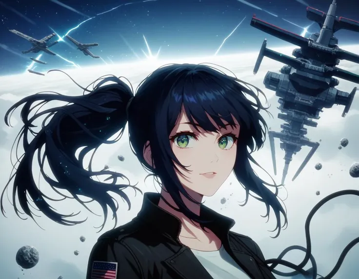 score_9, score_8_up, score_7_up, score_6_up, score_5_up, score_4_up, ,  source_anime,
1girl, , black hair, , looking at viewer,wearing ,dark-green eyes,fringe, messy ponytail,masterpiece,
in a spaceship-, casual clothes, spacecraft, space, a galaxy in the background, soft shadows, rim lightning, 
<lora:add-detail-xl:1>  <lora:hoshinoai_ponyxl_v5:1>