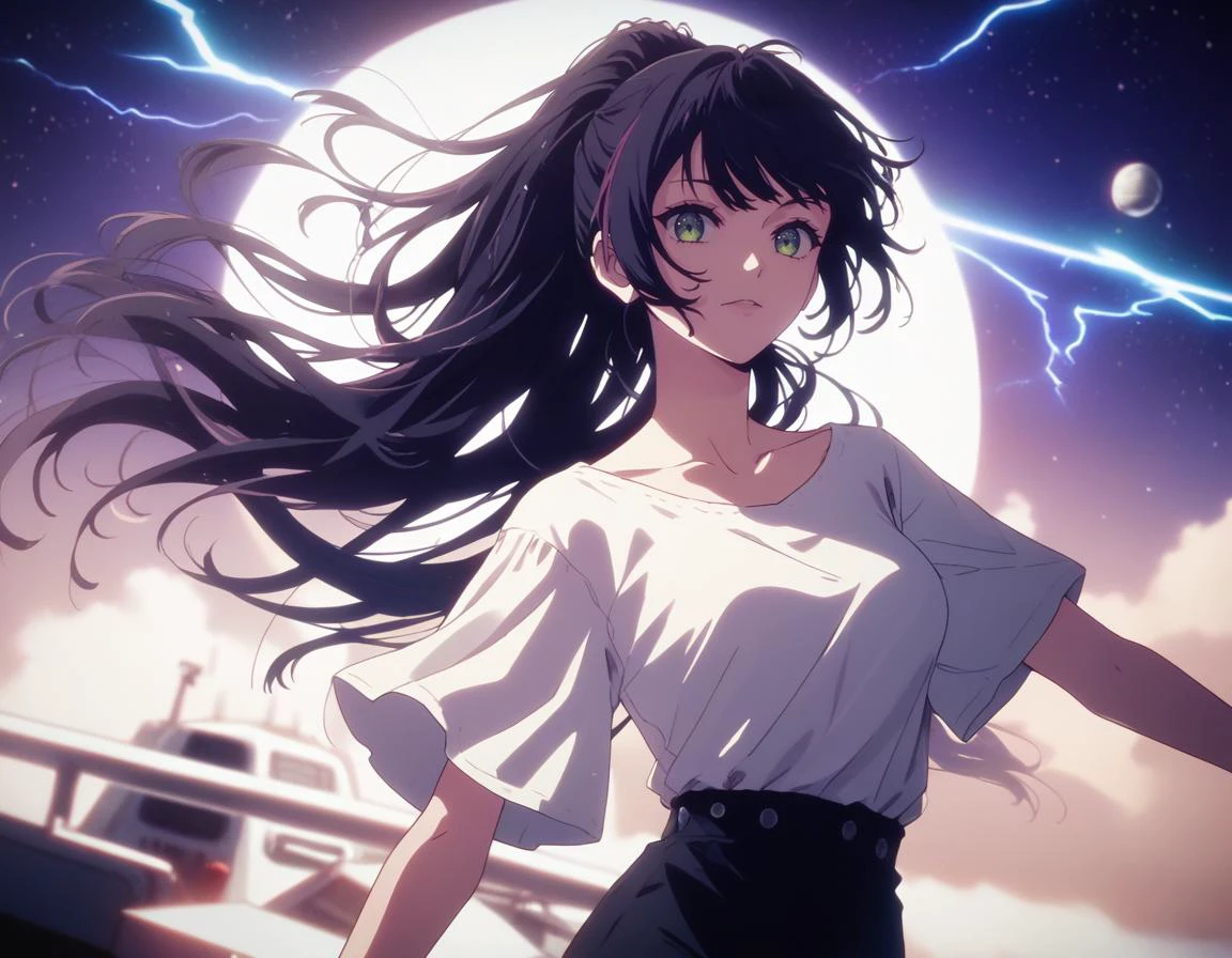 score_9, score_8_up, score_7_up, score_6_up, score_5_up, score_4_up, , source_anime,
1girl, , black hair, , looking at viewer,wearing ,dark-green eyes,fringe, messy ponytail,masterpiece,
in a spaceship-, casual clothes, spacecraft, space, a galaxy in the background, soft shadows, rim lightning,
<lora:add-detail-xl:1> <lora:hoshinoai_ponyxl_v5:1>