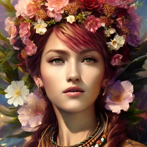 portrait of vanille surrounded by flowers by karol bak, james jean, tom bagshaw, rococo, sharp focus, trending on artstation, cinematic lighting, hyper realism, octane render, 8 k, hyper detailed