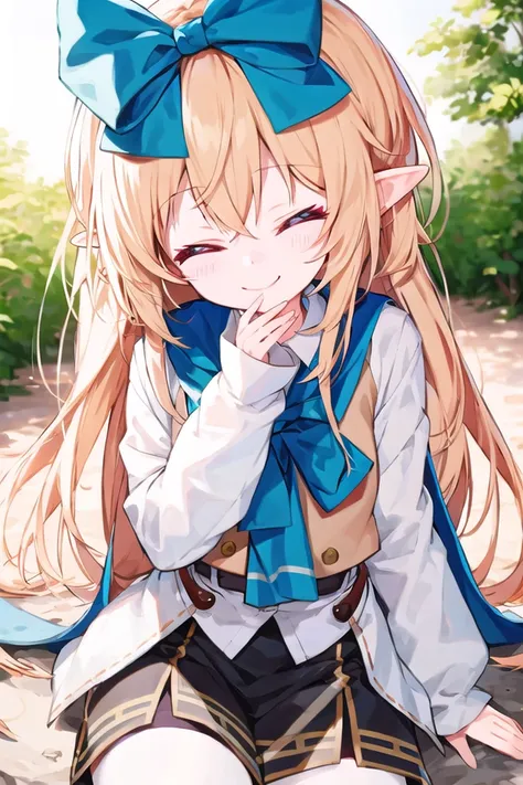 <lora:nikkori_v100:1>
insanely detailed, absurdres, ultra-highres, ultra-detailed, best quality,
1girl, solo, nice hands, perfect hands,
BREAK,
closed eyes, (cleavage:-1.5),
happy smile, laugh, closed mouth,
sitting, covering face,
from front, cowboy shot,
BREAK,
slender, kawaii, perfect symmetrical face, ultra cute girl, ultra cute face, ultra detailed eyes, ultra detailed hair, ultra cute, ultra beautiful,
BREAK,
in forest,
BREAK,
elf girl, blonde hair, elf ear, pink eyes, large breasts