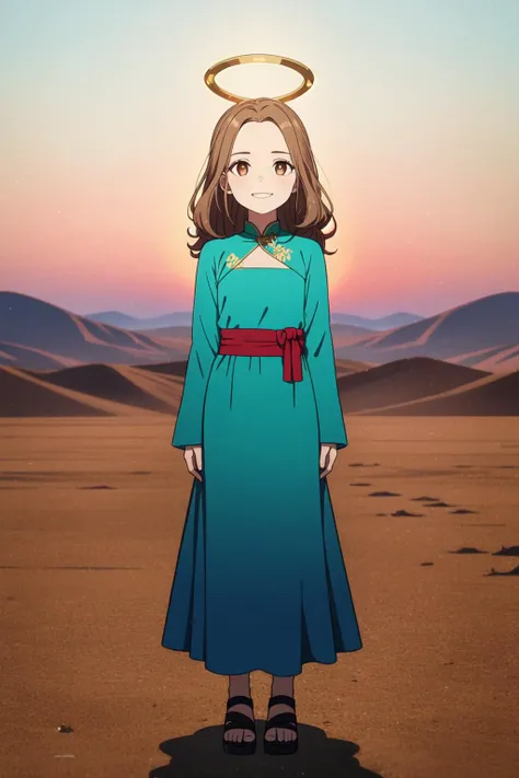 (masterpiece, best quality, SFW:1.2), elegant, breathtaking, lush, halo
BREAK
1girl, sad, grin, looking up, forehead, (cute, petite:1.2), flat_chest, (light brown hair, big hair, tri tails:1.2), (rosy brown eyes:1.2)
BREAK
(turquoise vietnamese dress)
BREAK
full body, arms at sides
BREAK
outdoors, desert
