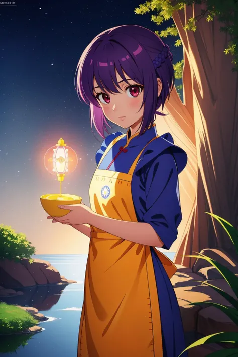 1girl, (character art by Frank Quitely:0.9) , comics art, studio Renderman, fairy tale, over the shoulder shot of a Fantasy Luminescent Mustard Yellow and Navy Chinese ([Fern:Apron:3]:1.3) , it is anthropomorphic with a face, it is made from Linen, flowers and River stone background, Hesitant vegetation with Pine needle carpet, Snowy, shallow depth of field, Overdetailed art, Lonely, dmt, Bloom light, Low shutter, Single Color, Swirling, Maroon and deep blue details, pixiv, trending on artstation
