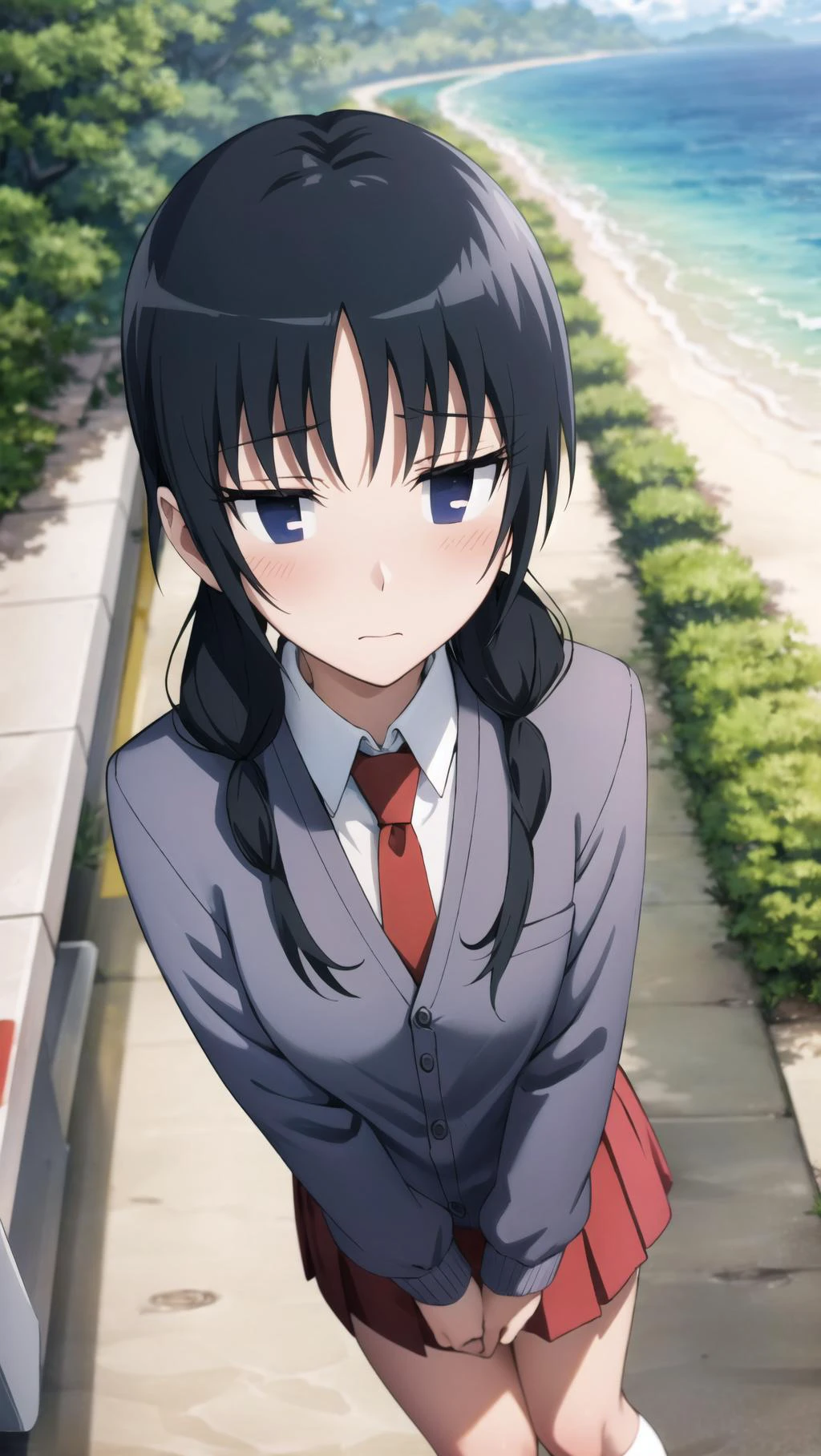 <lora:uomi:0.8>, chihiro uomi,
school uniform, grey jacket, necktie, BREAK
,blush,steampunk on pedestrian bridge evening, , tropical, vivid theme, , god's eye view, cross- legged,looking away, knees,,
BREAK
masterpiece, best quality,BREAK,
