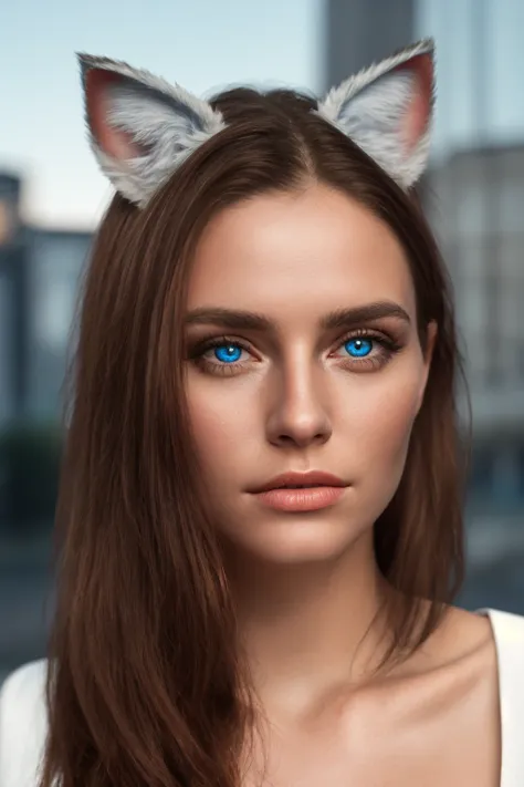 Kitch, sparkling blue eyes, Voluptuous, large breasts, formal blouse, ProfessionalDetail <lora:Kitch_Full:0.4> AmericanHeritage-Pos DSLRQuality-Realism, Miqo'te, cat ears, animal ears,