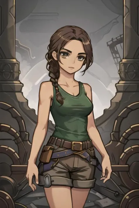 <lora:Character LaraCroftTombRaider LaraWaifu, tank top, boots, shorts, belt, single braid v10:0.4> (LaraWaifu:1.1), green tank top, boots, brown shorts, belt, single braid

exploring ancient ruins

stunningly attractive, perfect feminine face, cinematic lighting  , upper body, cowboy shot, unreal engine, vibrant colors,