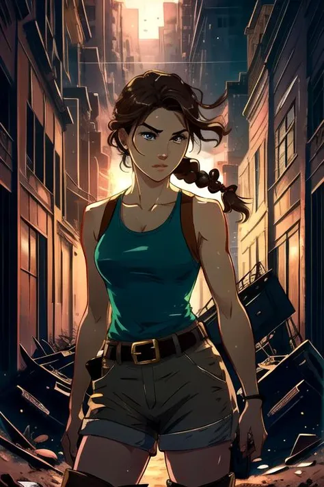 <lora:Character LaraCroftTombRaider LaraWaifu, tank top, boots, shorts, belt, single braid v10:0.4> (LaraWaifu:1.1), green tank top, boots, brown shorts, belt, single braid
exploring ancient ruins, looking around
athletic, stunningly attractive, perfect feminine face, cinematic lighting , upper body, cowboy shot,