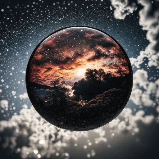 photograph glass with natural landscape inside, black galaxy sky, detailed, cinematic, Zenit 35mm