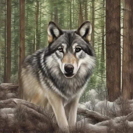 photorealistic wolf in forest