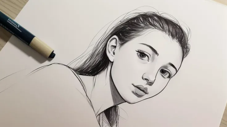 1girl, portrait of a beautiful teen, sleepwear, solo, ink, sketch <lora:PenSketchStyle_v13:0.7>