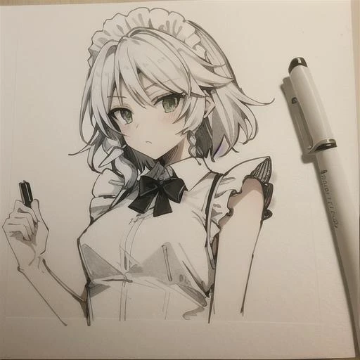 <lora:PenSketchStyle_penSketchStyleLoraV1:0.8>
pen_sketch_style,ink, sketch,
1girl, solo,sakuya1, izayoi_sakuya,upper body,
maid, apon, greyt hair, medium breasts, knife,
