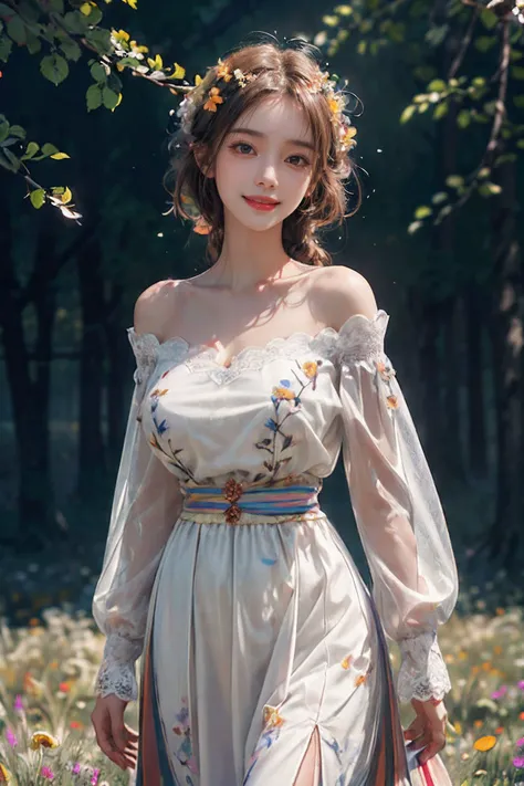 1girl,leogirl,tsurime,solo,(smiling,happy:1.25),(bright red lips,blush:0.8),huge breasts,(sagging breasts:1.2),braids,walking,pose,
(multicolored background,see-though high-waist lace chiffon dress with sleeves,plunging neckline,off shoulder:1.2),(dreamflower,multicolored_background,A melancholic autumn scene in a vast flower field,a gentle breeze rustling through the dry grass,fallen leaves scattered among the flowers,a bittersweet atmosphere,a moment of quiet contemplation,Soft and warm color palette,delicate brushwork,evocative use of light and shadow,subtle details in the wilting flowers,high contrast,color contrast),butterfly,
masterpiece,official art,best quality,high quality,highres,natural light,ray tracing,volumetric light,realistic,photorealistic,ultra highres,vivid,nostalgia,bokeh,