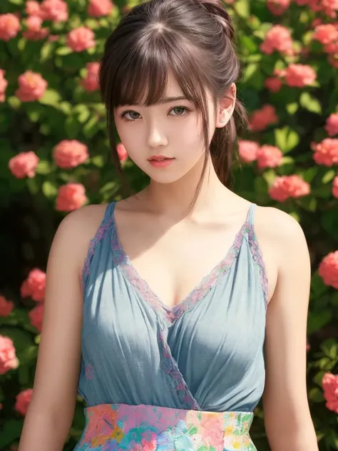 (best quality, masterpiece:1.2),ultra detailed,(photo realistic:1.4),solo,cute girl,(upper body:1.2),multicolored_background,<lora:FlowerGarden_v1:0.4>,