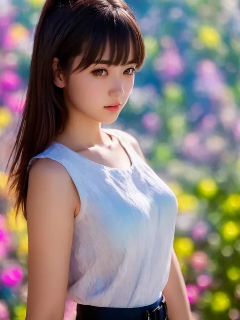 (best quality, masterpiece:1.2),ultra detailed,(photo realistic:1.4),solo,cute girl,(upper body:1.1),multicolored_background,<lora:FlowerGarden_v1:0.3>,