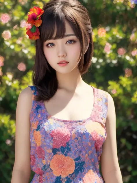 (best quality, masterpiece:1.2),ultra detailed,(photo realistic:1.4),solo,cute girl,(upper body:1.1),multicolored_background,<lora:FlowerGarden_v1:0.4>,