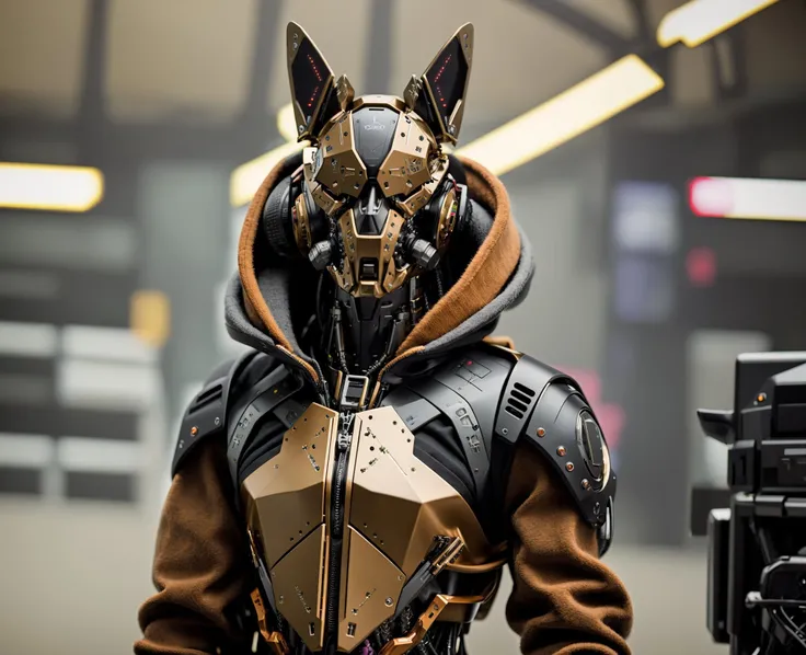 Fashionable cyborg corgi, "cyborgi", in 80s designer clothes bone and flesh intertwined with machines, style of doom eternal, octane render, (rtx on) on the cover of vogue, detailed, <lora:Terminate_yiu_v20:0.8>, (best quality, raw photo:1.2)
