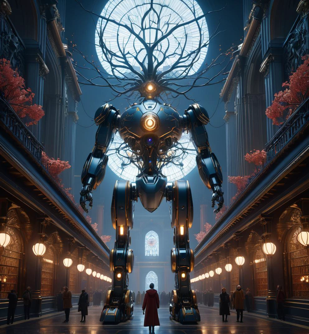 robot neuron network, cgsociety masterpiece, intricate, elegant, matte, highly detailed, establishing shot, an epic fantasy, dramatic lighting, cinematic view, maximalist, trending on artstation,