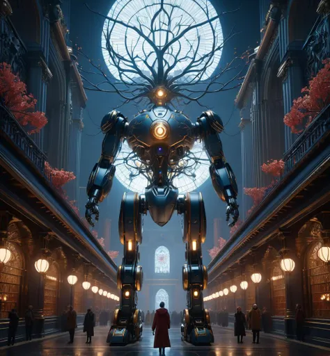 robot neuron network, cgsociety masterpiece, intricate, elegant, matte, highly detailed, establishing shot, an epic fantasy, dramatic lighting, cinematic view, maximalist, trending on artstation,