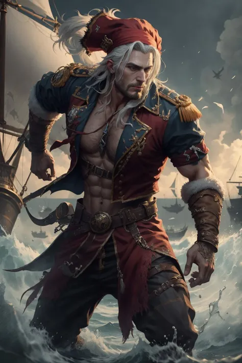 YaroslavS <lora:YaroslavS:1.05> male pirate in dramatic action pose close up (masterpiece:1), (best_quality:1), (ultra_detailed:1), 8k, extremely_clear, realism, (ultrarealistic:1) <lora:FantasyHero_v2-000005:0.6>