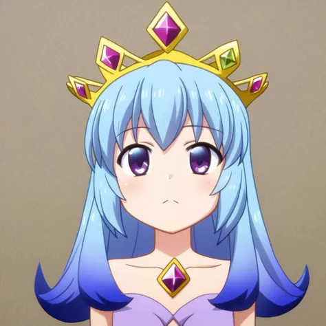 mana_sk style, portrait, focus on face, a young oracle girl with flowing pale blue hair and radiant violet eyes, wearing a crown of crystals that glows faintly, a serene expression as if lost in thought, surrounded by misty auras and faint celestial symbols, Japanese RPG style, mystical and otherworldly atmosphere, intricate details on her crown and the soft glow around her