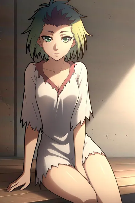 <lora:HomuraV777:0.7>
Homura,short hair,green eyes,multicolored hair, sitting, alternate costume,