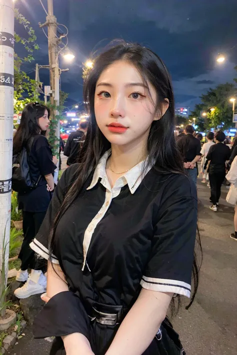 <lora:AI_kmanh:1>, office uniform, amazing lighting, cinematic lighting, (busy Korean Street),
((SFW)), (best quality, masterpiece:1.4), absurdres, ultra-detailed CG, 8k, high detailed, beautiful face, detailed face, 1girl, solo ,braid, toned, shiny skin, head tilt, standing still, bloom, light particles, depth of field,