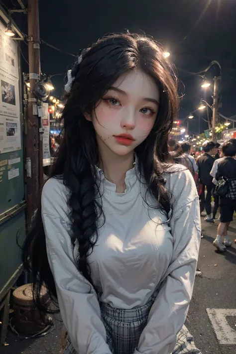 <lora:AI_kmanh:1>, office uniform, amazing lighting, cinematic lighting, (busy Korean Street),
((SFW)), (best quality, masterpiece:1.4), absurdres, ultra-detailed CG, 8k, high detailed, beautiful face, detailed face, 1girl, solo ,braid, toned, shiny skin, head tilt, standing still, bloom, light particles, depth of field,