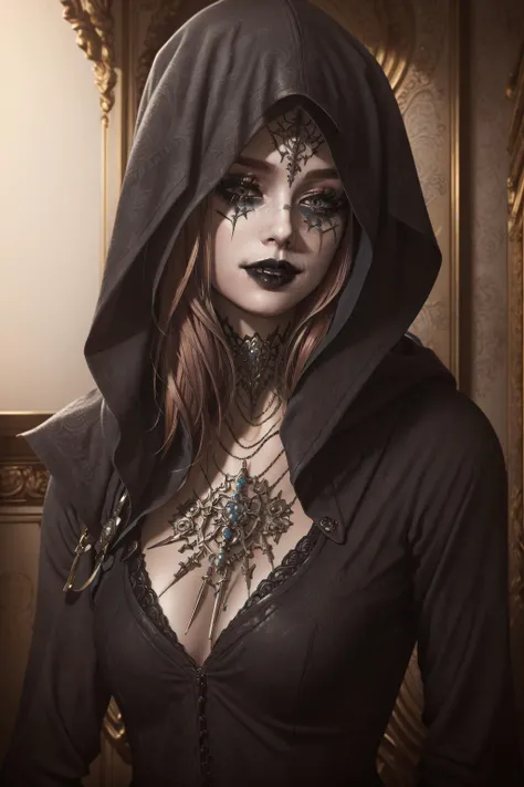 (masterpiece, best quality), intricate details,
1girl, <lora:DanielaDRE:0.8> DanielaDRE, hood, black lipstick, forehead tattoo,