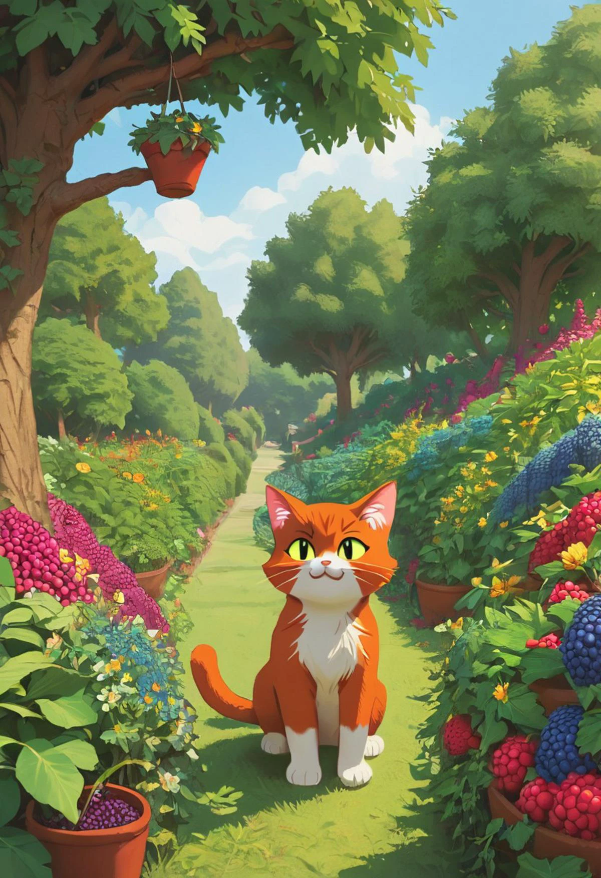 score_9, score_8_up, score_7_up, score_6_up, easynegative, masterpiece, the highest, berry cat, garden, trees, paths,berry, cat