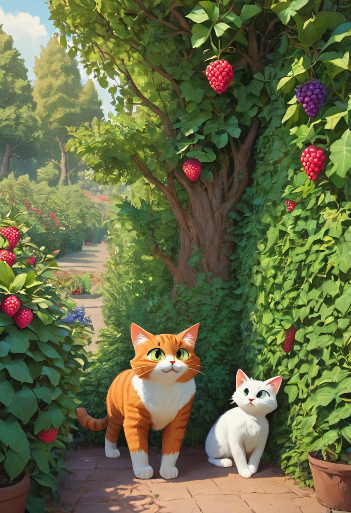 score_9, score_8_up, score_7_up, score_6_up, easynegative, masterpiece, the highest, berry cat, garden, trees, paths,berry, cat