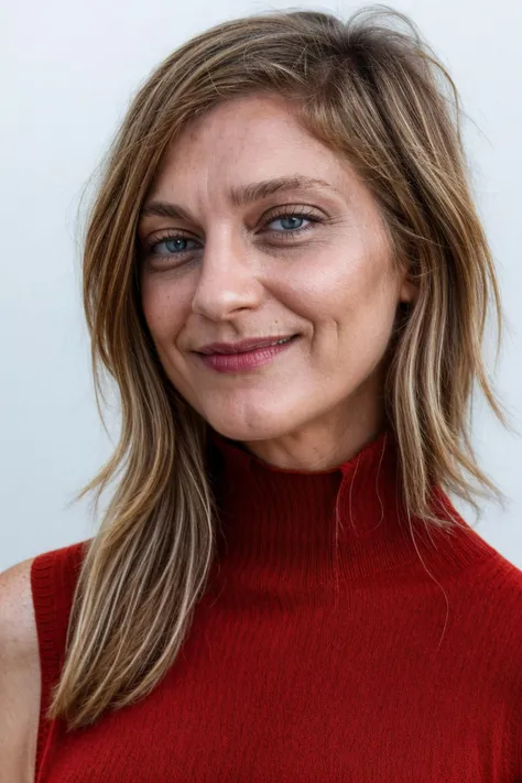 portrait photograph, eye contact, woman wearing (a red sleeveless cashmere turtleneck:1.3), smirk, plain white background, symmetrical angle, studio lighting, (high detailed skin:1.1)
<lora:0more_details:1> <lora:mageina_tovah_lora_v01:0.8> magtovah