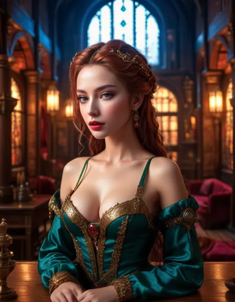 (masterpiece, best quality, hyper realistic, ultra photoreal, raw photo, photorealistic, ultra detailed, extremely detailed, intricately detailed), a beautiful medieval courtesan, <lora:RPGCourtesanXL:0.5>, beauty, sensual, delicate, fashionable, detailed beautiful face, perfect eyes, perfect lips, modern, surreal, dreamlike, atmospheric, moody, dramatic, complex, cyberpunk interior design, cyberpunk style environment, <lora:Cyber_Background_sdxl:0.9>, (dynamic angle:1.4), dynamic composition, film grain, FujiFilm XT4, face focus,