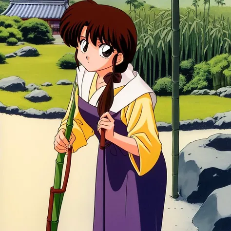 highres, 1girl, (Tendou_Kasumi), brown_hair, looking_at_viewer, <lora:kasumiTendoRanma12_v10:.7>
Sweeping the ground with a bamboo broom in a Japanese-style garden.