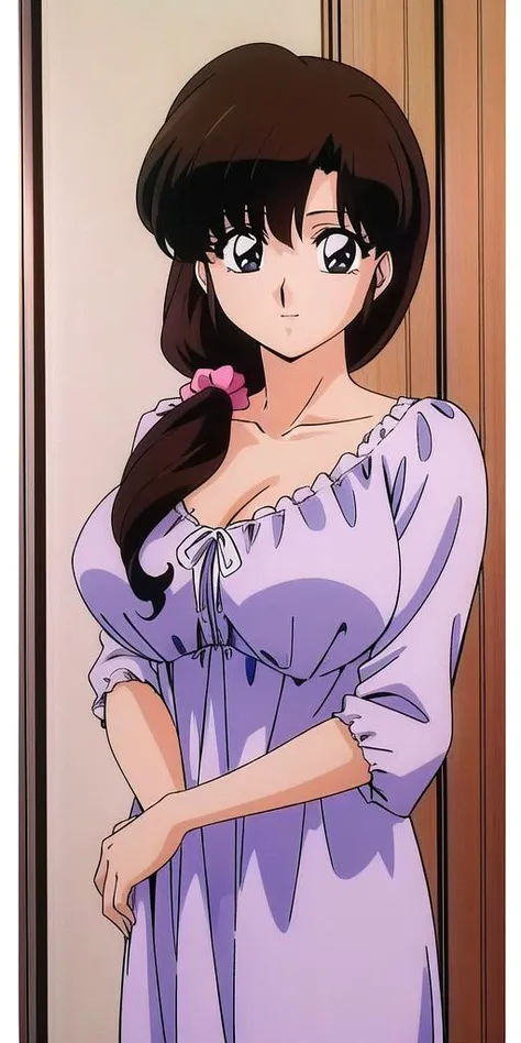 <lora:Tendou_KasumiV2:0.7>, tendou_kasumi, , nightgown_KSM, standing, solo, large breasts,, masterpiece, best quality, detailed face, detailed eyes, highres,