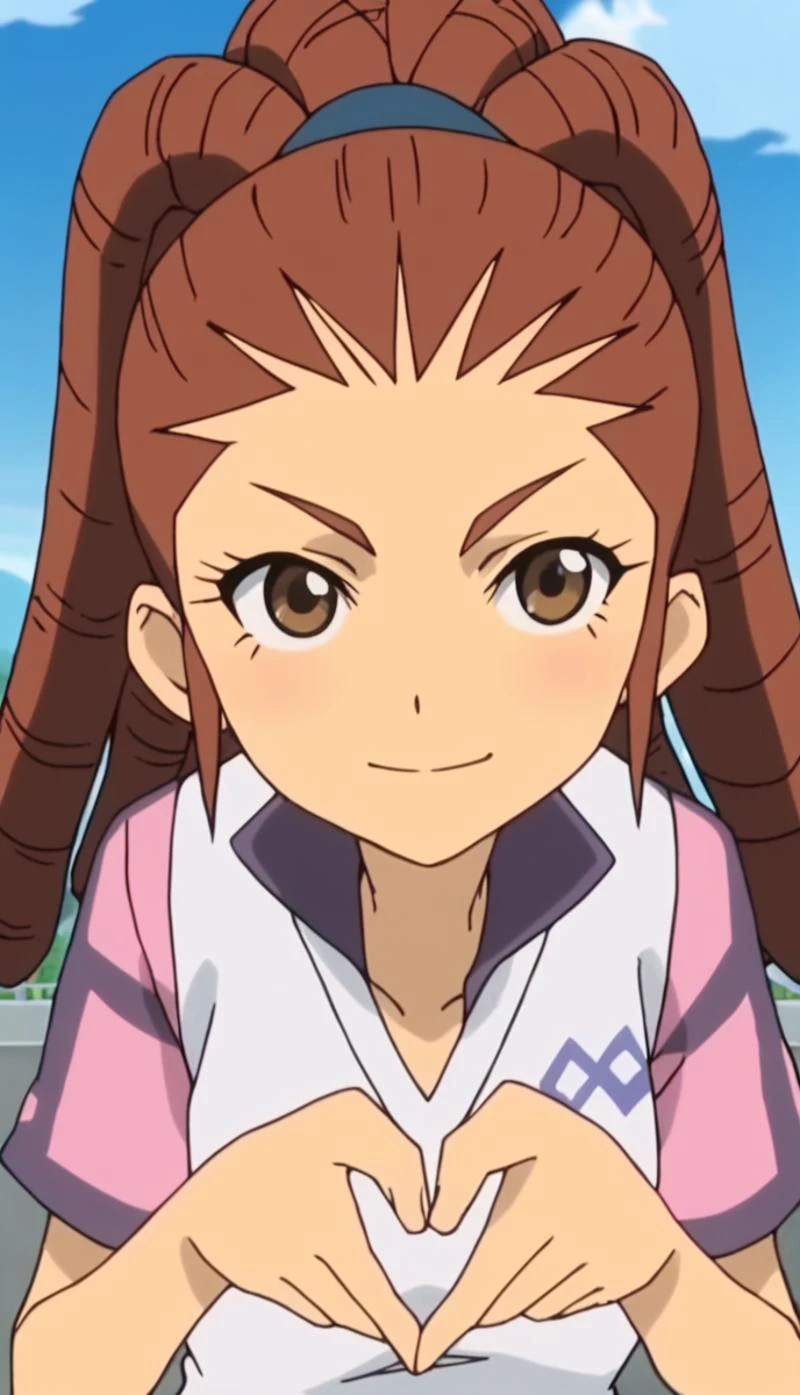score_9, score_8_up, score_7_up, score_6_up, score_5_up, score_4_up, source_anime, 1girl, midou reika, dreadlocks, long hair, high ponytail, brown eyes, pose, heart, leaning forward, heart hands, looking at viewer, anime screencap, <lora:Midou_Reika:0.8>, <lora:Anime_Screencap:0.8>