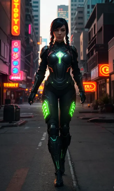 (masterpiece), (extremely intricate:1.3), (realistic), portrait of a girl, the most beautiful in the world, (cyberpunk armor), metal reflections, upper body, outdoors, intense sunlight, professional photograph of a stunning woman detailed, sharp focus, dramatic, award winning, cinematic lighting, octane render unreal engine, volumetrics dtx, (film grain, blurry background, blurry foreground, bokeh, depth of field, sunset, motion blur:1.3), cyberpunk armour