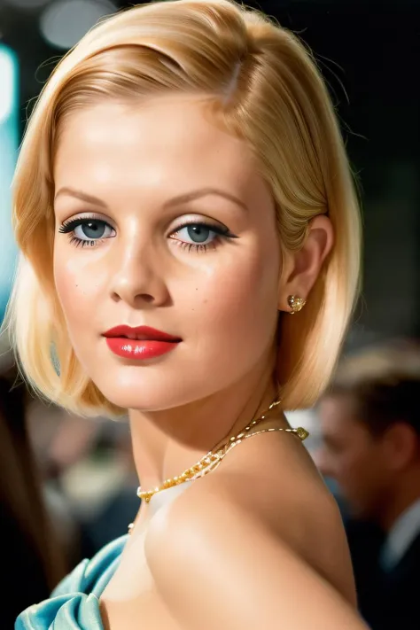 painting of blonde (((medium body))) of (Twiggy01), orange hair, blue eyes, (very long hair, straight hair:.9), vamp makeup, as a movie star in a (movie premiere), premiere gala, (near a movie theatre), natural skin texture, round collar, with tie dye conservative dedective bodycon outfit, bare shoulders, intricate, elegant, highly detailed, sharp focus, ((((cinematic look)))), soothing tones, insane details, intricate details, hyperdetailed, soft cinematic light, (paparazzi in background), (painted lips:1.1), ((looking at viewer)), ,<lora:Twiggy01-000010:.5>, <lora:pearlfrush:.9> frush,