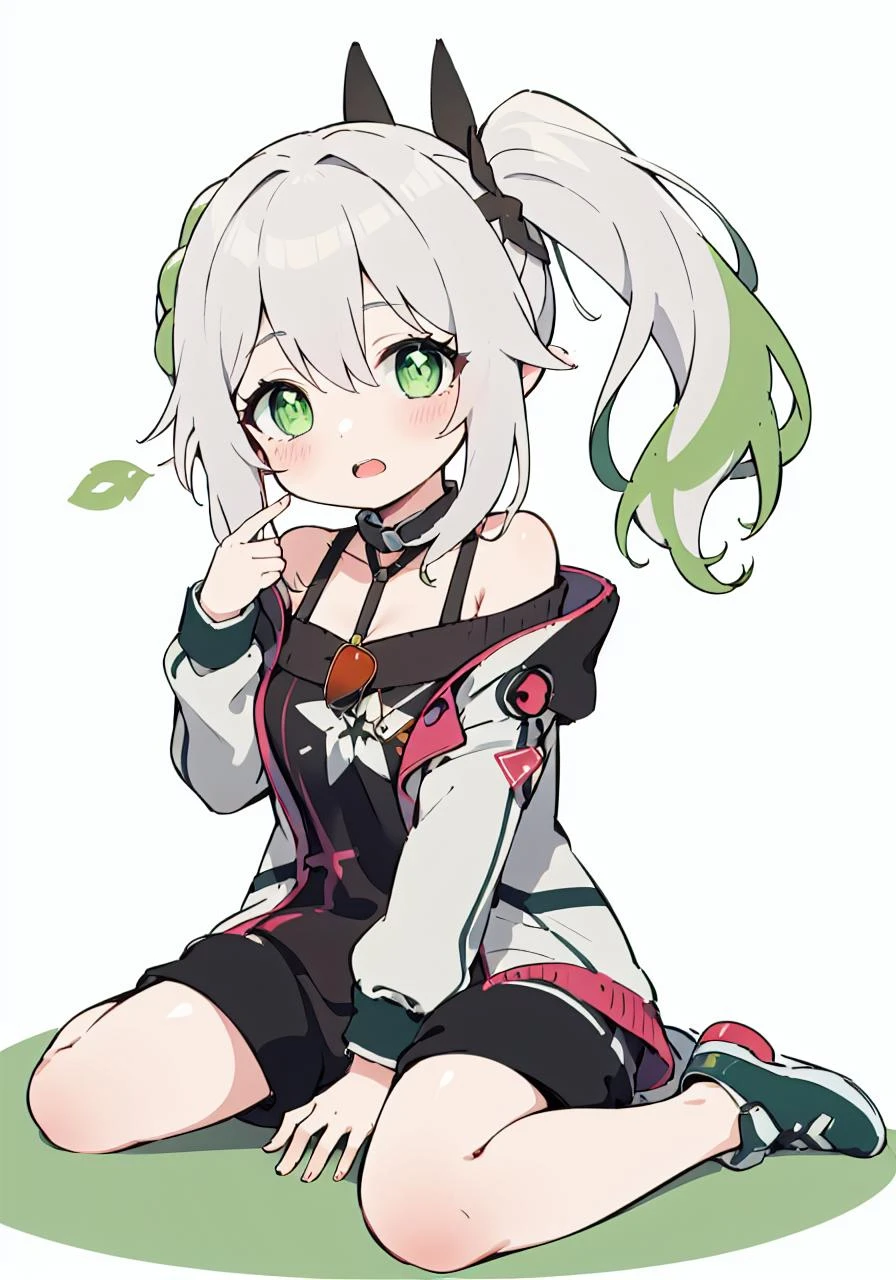 outfit-day-off date,1girl,white hair, green eyes, solo,side ponytail,solo,milf, blush, looking at viewer, open mouth,
masterpiece, best_quality, clear details,1girl, (wariza on_floor),
white_background,simple_background <lora:char-eula:0> <lora:OUTFIT-bremerton_day-off_date-000006:1> <lora:char-nahida-ori3:1>