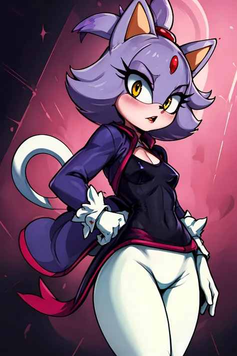 best quality, masterpiece, (((sfw))), <lora:b1aze:0.7> blazecat, purple dress, small breasts, white leggings, female,