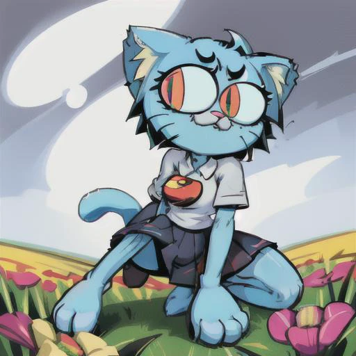 (Nicole Watterson, Gumball, Neco-Arc, catgirl, cibi, big cat eyes, slit pupils, cute, necopose, looking at viewer, ), BREAK,
on a Flower field, <lora:Nicole Watterson - Gumball:1> <lora:Neco-Arc:1>