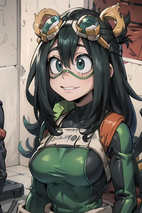 asui_tsuyu 1girl, solo, goggles, superhero,  <lora:tsuyu_multimerge:1>