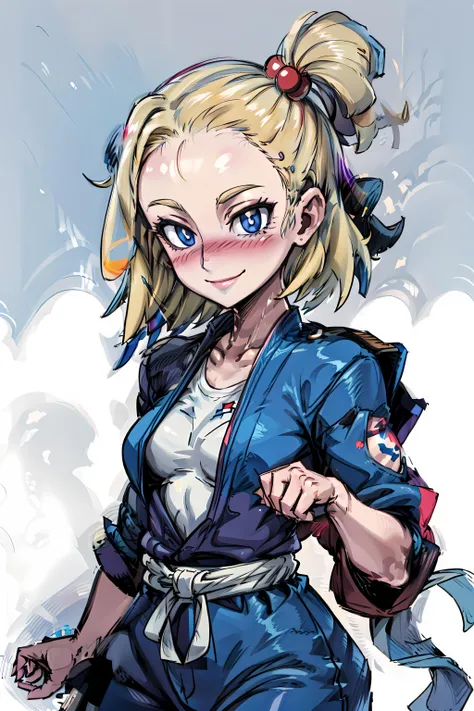 <lora:BattlegirlXY:0.8> battlegirlxy, 1girl, solo, blush, karate outfit, smile
