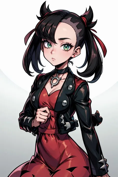 (masterpiece, best quality), 1girl, <lora:marnie_pokemon:1> marnie_pokemon, choker, red ribbon, black choker, dress, jacket, black jacket