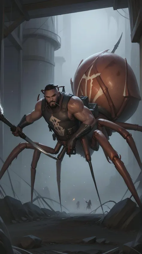 <lora:4r4chn1dPony:0.9>score_9, score_8_up, score_7_up, score_6_up, 4r4chn1d, digital art, arachnid character, creature, holding a weapon, in fortress, (Masterpiece:1.3) (best quality:1.2) (high quality:1.1)