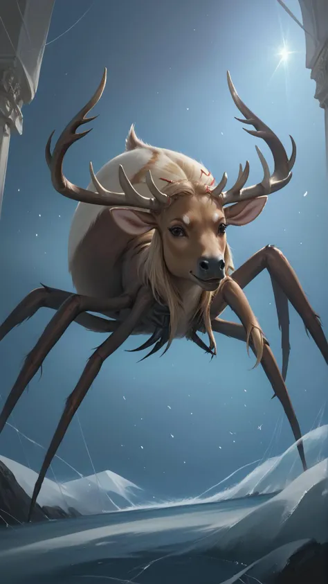 <lora:4r4chn1dPony:1.0>score_9, score_8_up, score_7_up, score_6_up, 4r4chn1d, digital art, arachnid character, Moose calf inspired, holding a Morning star, in floating icebergs, (Masterpiece:1.3) (best quality:1.2) (high quality:1.1)