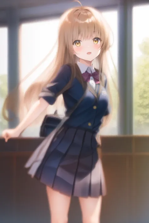masterpiece, best quality, shiina mahiru, yellow eyes, school uniform,